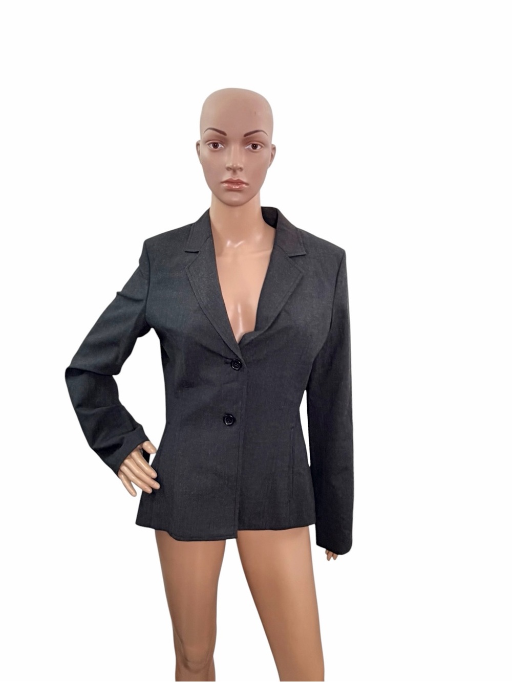 Express Design Studio Women’s Size 6 Long Sleeve Dark Gray 2 Button Blazer - Picture 2 of 9